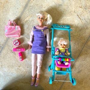 Vintage walking Tanya doll with baby - Purple and Pink